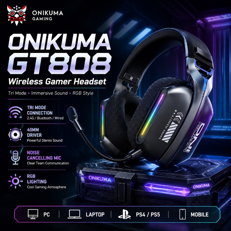 ONIKUMA GT808 Wireless Gaming  - Gaming Headset With Mic Rgb 评论和价格