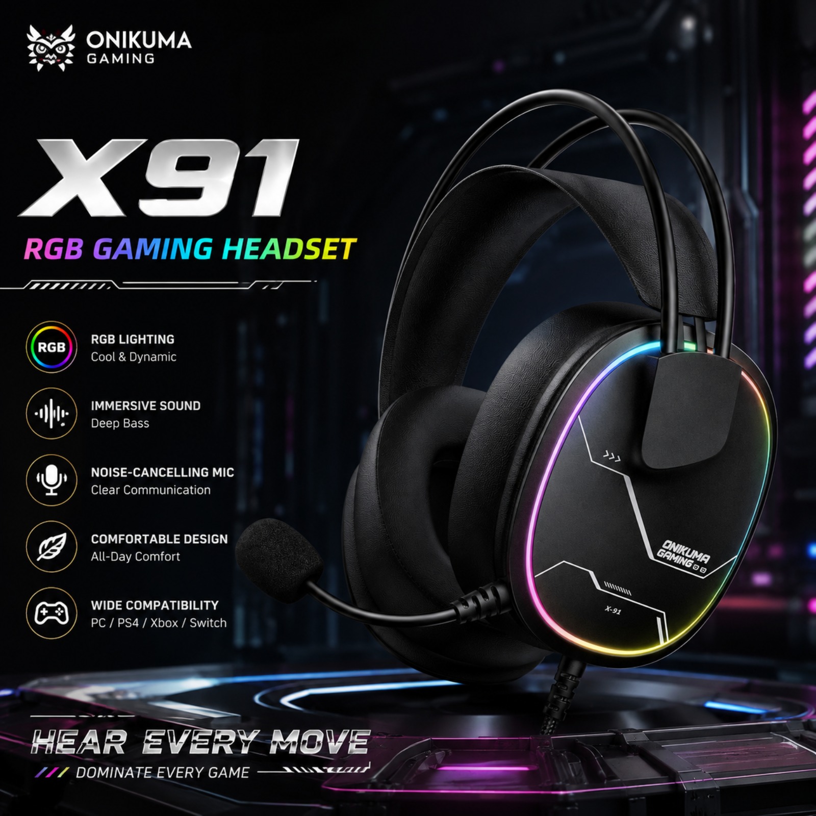 ONIKUMA X91 Wired Gaming Heads - Gaming Headset With Mic Rgb 评论和价格